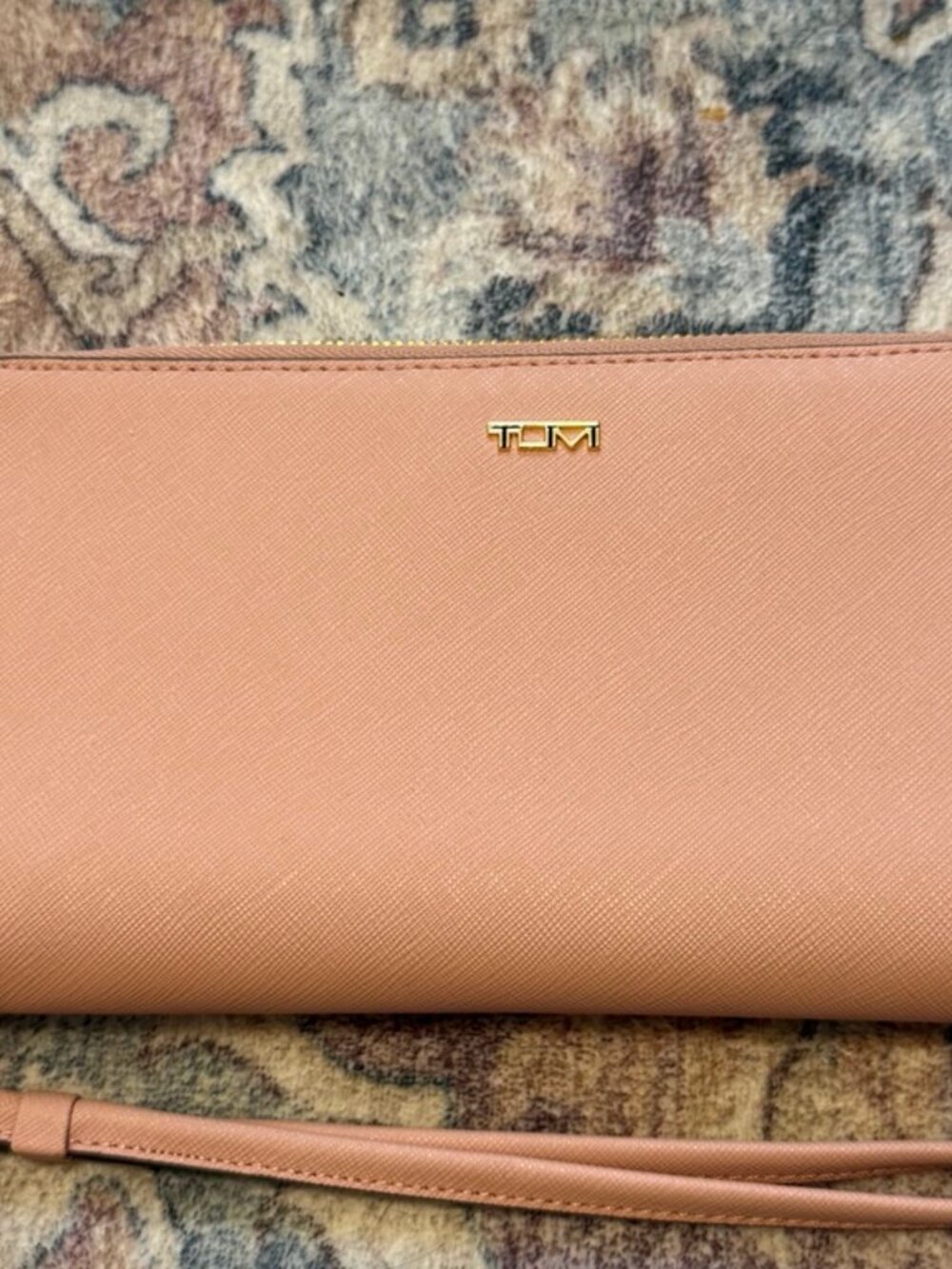 TUMI Belden Pearl Pink Leather Travel Wallet Passport Wristlet